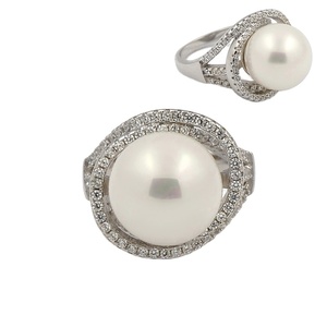 Anillo De Perlas Cultivadas De Agua Dulce Para Mujeres Con Botón Perla Y Circonita Cúbica En