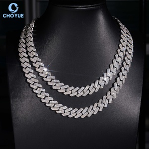 Solid 925 Sterling Silver 14mm 2rows GRA Moissanite Cuban Link <b>Chain</b> Necklace Men's Hiphop Style <b>Iced</b> <b>Out</b> Jewelry - Product Image 5