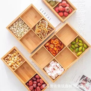 Bamboo Nine Compartment Serving <b>Tray</b> Natural Wood Color Multifunctional Restaurant Use Desktop <b>Storage</b> Box - Product Image 2