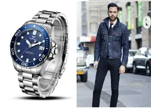 Grosir Logo merek kustom jam tangan selam otomatis Diver mekanis otomatis baja tahan karat bercahaya tahan air mewah untuk pria