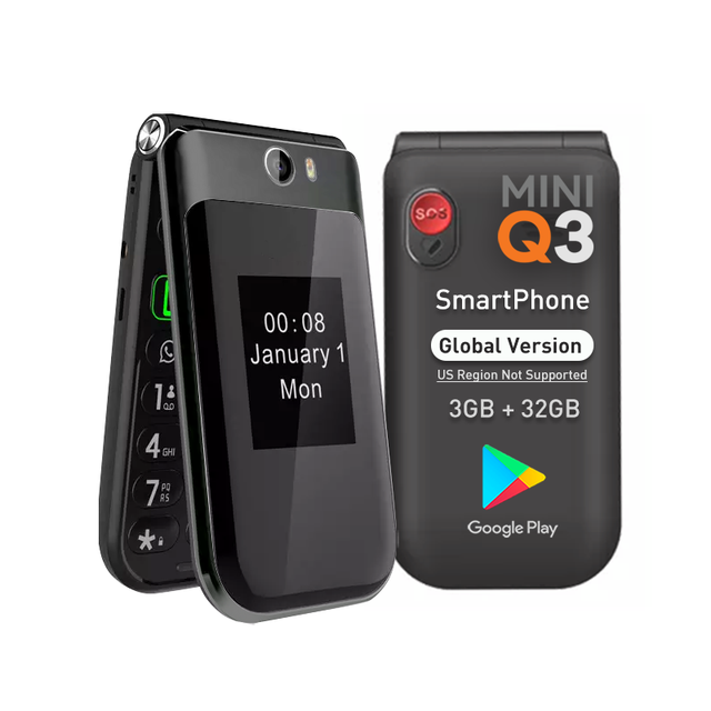 4G Google Android 3GB+32GB Dual Camera TIQ MINI Q3 Cheap Touchscreen Keyboard Compact Niche Popular Pocket Handy Flip Smartphone