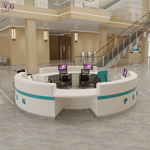 Mostrador de Recepción Redondo Moderno Personalizado de Corian con Iluminación LED y Acabado Metálico para Hospitales y Estaciones de Enfermerí<span class=keywords><strong>a</strong></span> de Hoteles - Product Image 1