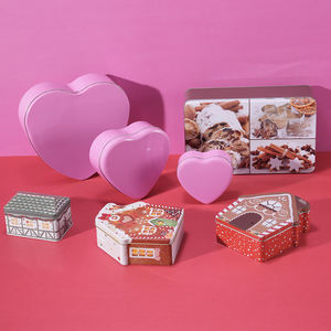 Caja de Hojalata Promocional con Forma de Casa y Corazón, Linda Caja de Hojalata Rosa en Forma de Corazón, Juego de Cajas de Hojalata Navideñas para Galletas - Product Image 1