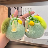 Porte-clés en fourrure de lapin Rex mignon avec pompon non aplatis, style campagnard américain, fabriqué en Chine - Pendentif pour sac à dos, cadeau tendance, breloque