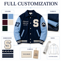 Veste universitaire personnalisée en chenille pour homme, veste de baseball en mélange de laine jacquard avec manches en cuir bleu, veste brodée style Letterman
