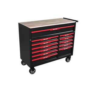 Chariot à outils robuste à 12 tiroirs avec dessus en bois, armoire à outils roulante pour <span class=keywords><strong>garage</strong></span> et atelier - Product Image 2