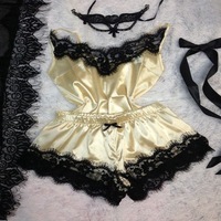 Ensemble Pyjama Satin Doux Respirant Lingerie Nuit Shorts Femme Fille Haute Qualité — Vente Flash