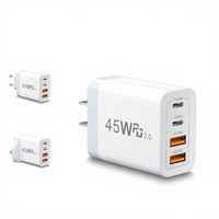 Chargeur rapide multi-ports 45W PD QC3.0, chargeur mural 2USB-C+2USB-A, prise US EU UK, chargeur portable pour téléphone et tablette