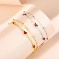 Bracelet en argent sterling 925 plaqué rhodium avec agate, motif cœur, double chaîne fine, pour femme, doux, romantique, parfait
