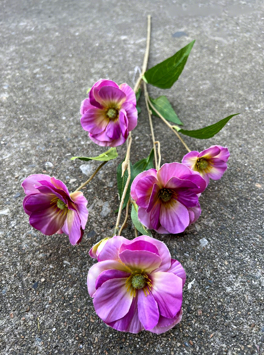 7#Fleur papillon à 6 têtes, violet clair et rouge.