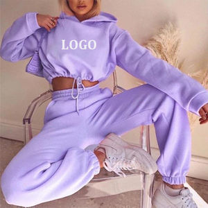 Fabricant de vêtements personnalisé haut court à capuche Jogger Sportswear 2 ensembles populaire femmes décontracté sweat jogging à capuche ensemble - Product Image 1