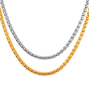 สร้อยคอผู้ชายแบบโซ่ข้าวสาลี สแตนเลส 316L ชุบทอง 18k ป้องกันการแพ้ ขายดี - Product Image 1