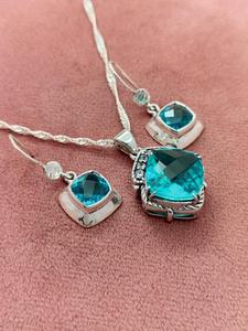 Parure de bijoux minimalistes en argent sterling 925 avec pendentif et boucles d'oreilles en quartz naturel, pierres précieuses en cristal, pour mariage et soirée - Product Image 2