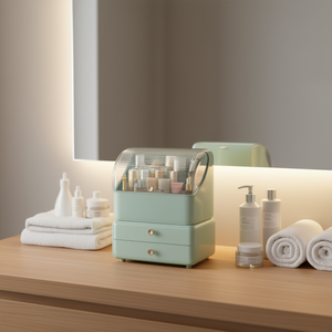 Organizzatore Moderno per Trucchi, Espositore Cosmetico Verde in Plastica Impermeabile, Contenitore da 10-20 L con Cassetto - Product Image 2