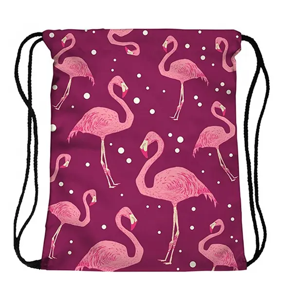 Stylish Cute Drawstring Laundry Backpack Bag Custom Swan Allover Printing Backpack with strong rope