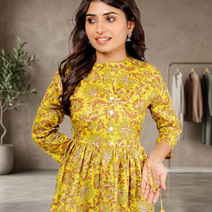 Débardeur ethnique en pur coton imprimé pour femme avec broderie pour le printemps et l'automne - Product Image 2