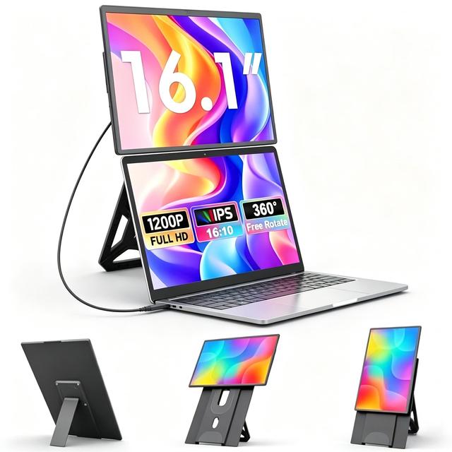 Portable Laptop Monitor 16'' 1200P IPS 60Hz Type C Plug & Play Business Dual Screen Enhanced Productivity for Laptops