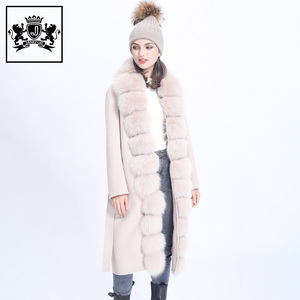 Janefur <strong>Long</strong> Style Real fox Fur Trim Wool <strong>Coat</strong> Autumn <strong>Winter</strong> <strong>Women</strong> <strong>UK</strong> Style Luxury Trench Wool Fur <strong>Coat</strong> - Product Image 2