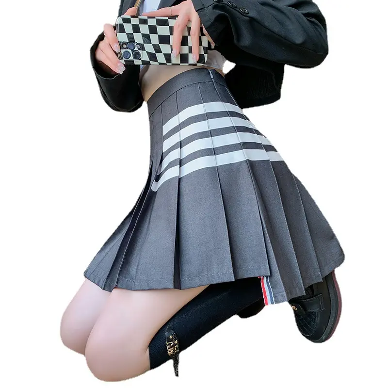 New Fashion Spring Autumn Mini Dress Cotton Preppy Style Pleated Skirt for Girl