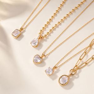 Women Fashion Pendant <b>Necklace</b> 18K Gold Dainty Delicate White Zircon Bead Chain <b>Ring</b> Pendant <b>Necklace</b> - Product Image 2
