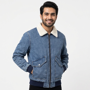 Chaqueta de mezclilla de invierno de alta calidad para hombres Nuevo Color sólido Cremallera gruesa Estilo vaquero Cálido Cuello vuelto Casual - Product Image 1