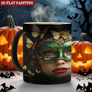 Heat Changing Magic Mug Frosted Black 11oz <b>Ceramic</b> Color Changing <b>Cup</b> With Butterfly Mask Art Design - Product Image 6