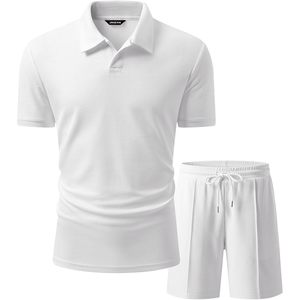 Ensemble polo et short en maille gaufrée pour homme Jmieer, en coton respirant, tenue décontractée d'été pour le golf et les vacances - Product Image 1