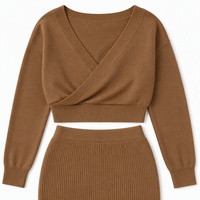 Ensemble deux pièces en tricot côtelé pour femme grande taille, design personnalisé, manches longues, col en V, coupe ajustée, hiver, Noël, viscose, tailles grandes