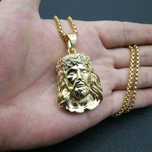2026 Europese en Amerikaanse mode hiphop roestvrijstalen 18K gouden diamant afbeelding hanger religieuze sieraden ketting met ketting - Product Image 1