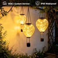 Lanterne solaire suspendue en forme de montgolfière, en fer et plastique, décorative pour jardin, extérieur, LED ambre, lampe de nuit pour patio et cour