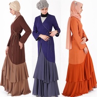 Vêtements ethniques islamiques très vendus, Abaya de couleur unie avec volants en cascade, robe longue à manches longues pour femmes musulmanes
