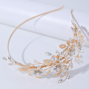 विंटेज राल फूलों की शादी हेडबैंड मुकुट मिश्र धातु पत्ती दुल्हन बालों के सामान प्रोम पार्टी शादी के हेयरबैंड - Product Image 4