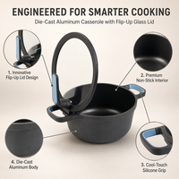 Casserole/marmite à soupe en aluminium moulé sous pression moderne antiadhésive prête à l'induction écologique avec couvercle en verre de silicone