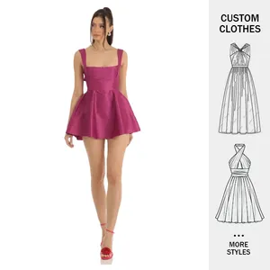 Custom Square Neck Line Satin Lace-Up Open Backless Strappy Cutout Short Skater Nights Dinner Dates Women Party Dress