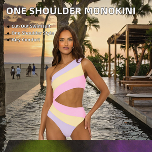 Recién Llegado: Traje de Baño Monokini de Una Pieza para Mujer, con Hombro Descubierto, Push-Up, Corte Alto, Texturizado, Estampado a Rayas, Sólido y con Estampados de Animales - Product Image 2