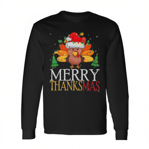 Merry Thanksmas <b>Turkey</b> Santa <b>Hat</b> Long Sleeve T-Shirt Unisex Crew Neck Adult Christmas Thanksgiving Holiday Shirt - Product Image 3