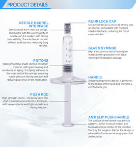 निर्माता प्रीमियम ग्लास सिरिंज बोरोसिलिकेट एंटी रिसाव खाली ग्लास सिरिंज लैब के उपयोग के लिए - Product Image 2