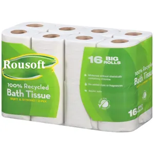 Rounuo-papel higiénico de 2 capas con núcleo, pulpa virgen de madera en relieve, Rollo pequeño