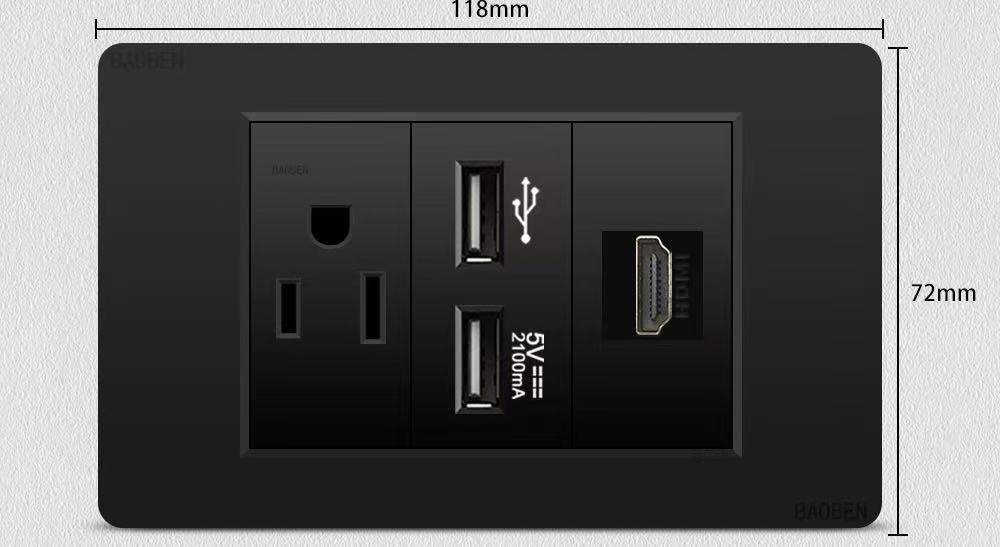 Taiwan 3-Hole Socket+Dual USB-A Ports+High Definition Panel