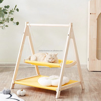 Lit pour chat rectangulaire à deux niveaux, écologique, pour l'intérieur, hamac, amovible, lavable, installation facile, en bois massif, imprimé carton