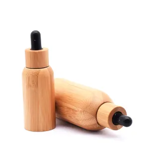 Custom Essential Oil Containers 60 Ml 2 Oz Black Frosted Glass Bottle With Bamboo Cap Empty 30 Ml Dropper Bottle