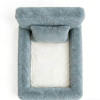 Lit pour chien en mousse à mémoire de forme rectangulaire gris poussière, en fausse fourrure de luxe, avec coussin assorti