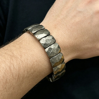 Bracelets rétro extensibles en perles de pyrite naturelle facettées 12x16mm, bijoux massifs en pierres de pyrite naturelle, bracelet pour homme