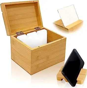 OEM Recipe Box Wooden Recipe Box Recipe Box with 12 Dividers and Phone Holder