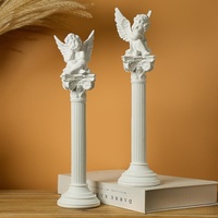 Statue de colonne romaine classique européenne et figurine d'ange en résine, texture pierre blanche, pour décoration de table à la maison