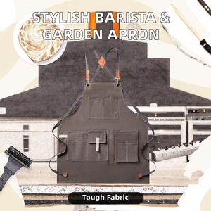 Tablier de barista en lin à boucle réglable, élégant, personnalisé, en toile de coton noire, pour restaurant - Product Image 2