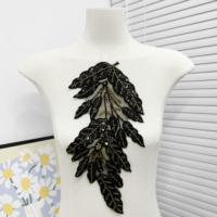 Applique florale noire ornée de perles dorées et de paillettes pour Abaya, robe de mariée, robe de soirée, costume
