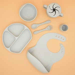 <span class=keywords><strong>Kit</strong></span> de Repas pour Bébé en Silicone : Assiette à Ventouse, Bol, Bavoir, Tasse d'Apprentissage, Couverts d'Entraînement pour le Sevrage, Vaisselle pour Bambins - Product Image 3