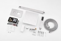 Système de douche mural avec robinets thermostatiques, barre coulissante, pomme de douche pluie en acier inoxydable de 8 pouces, design moderne pour hôtel et appartement