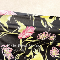 Tissu en mousseline de polyester imprimé floral, base noire, motif grandes fleurs pour robe, chemisier, rideau, décoration intérieure